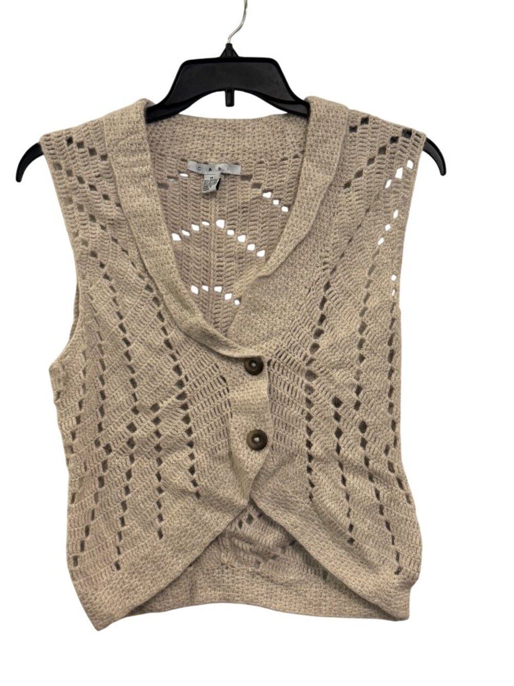 Cabi Beige Open Knit Sleeveless Sweater Vest With Button Front - Size M